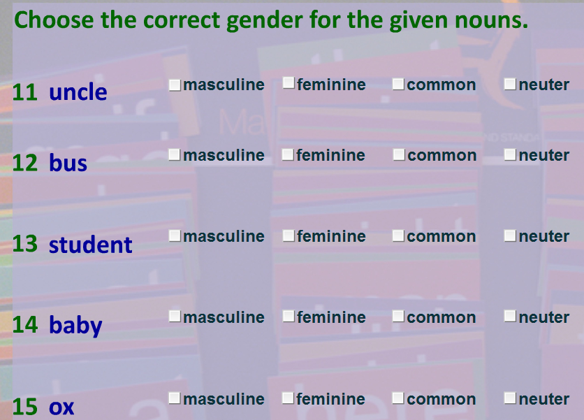 gender of nouns exercises